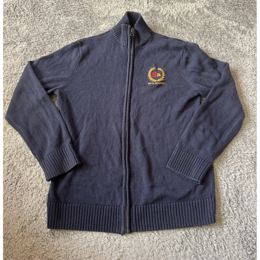 The Children's Place Boys Beta Academy Cardigan 10/12 Navy Blue Full Zip Knit